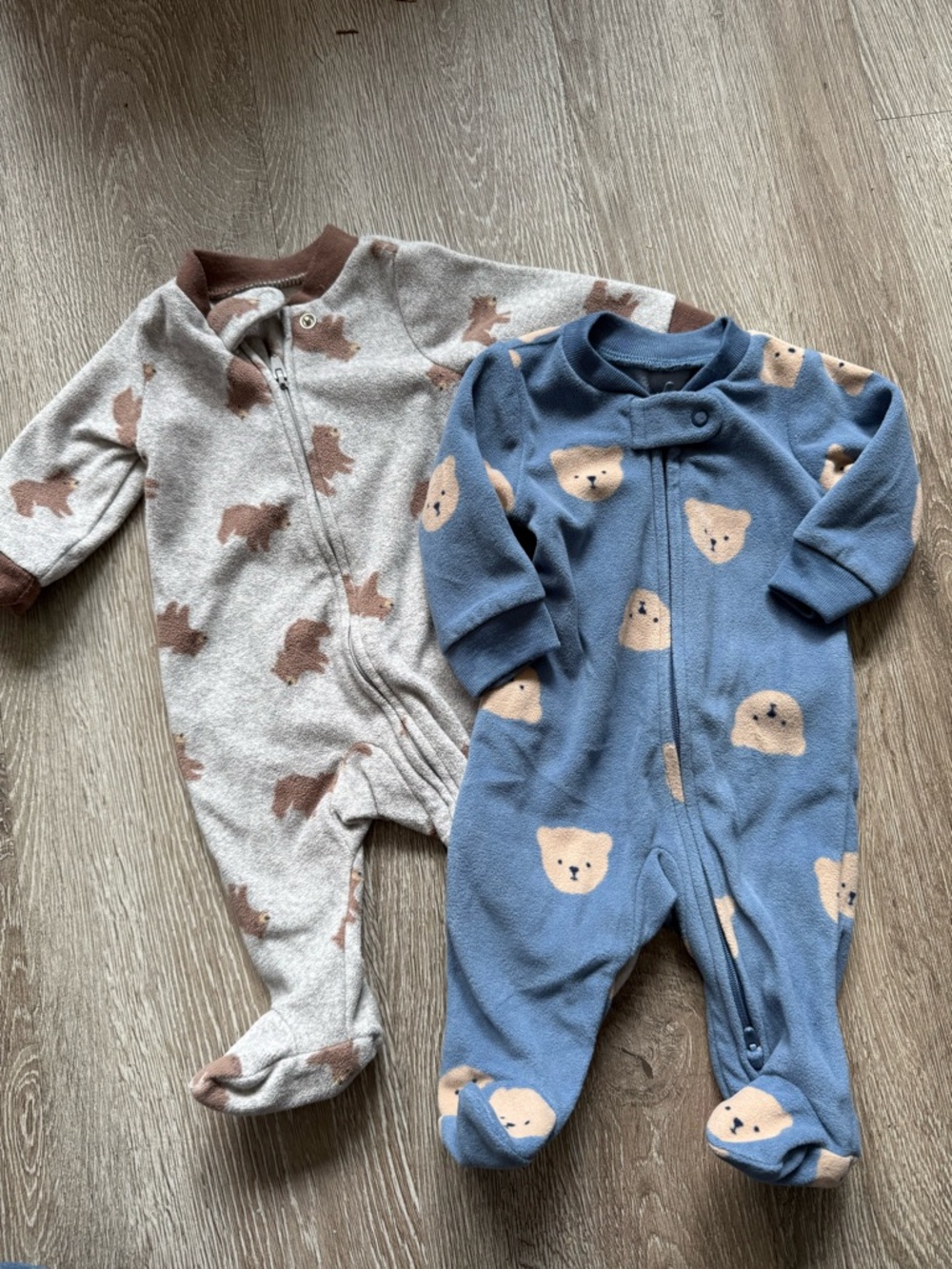 Bundle of Two Baby Carter's Bear Print Fleece Footed One-Piece